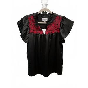 NEW WASHCO women raider blouse in black and red emb.